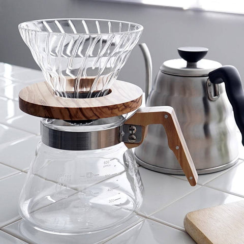 Hario V60 Glass Coffee Dripper Olive Wood - Size 02 - Kakaw