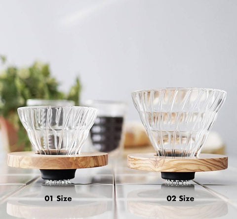 Hario V60 Glass Coffee Dripper Olive Wood - Size 02 - Kakaw