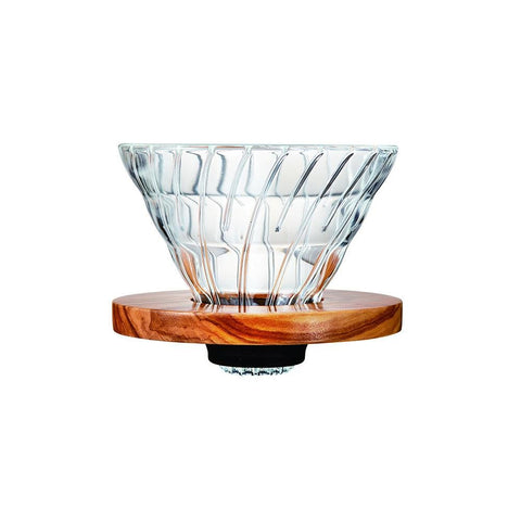 Hario V60 Glass Coffee Dripper Olive Wood - Size 02 - Kakaw